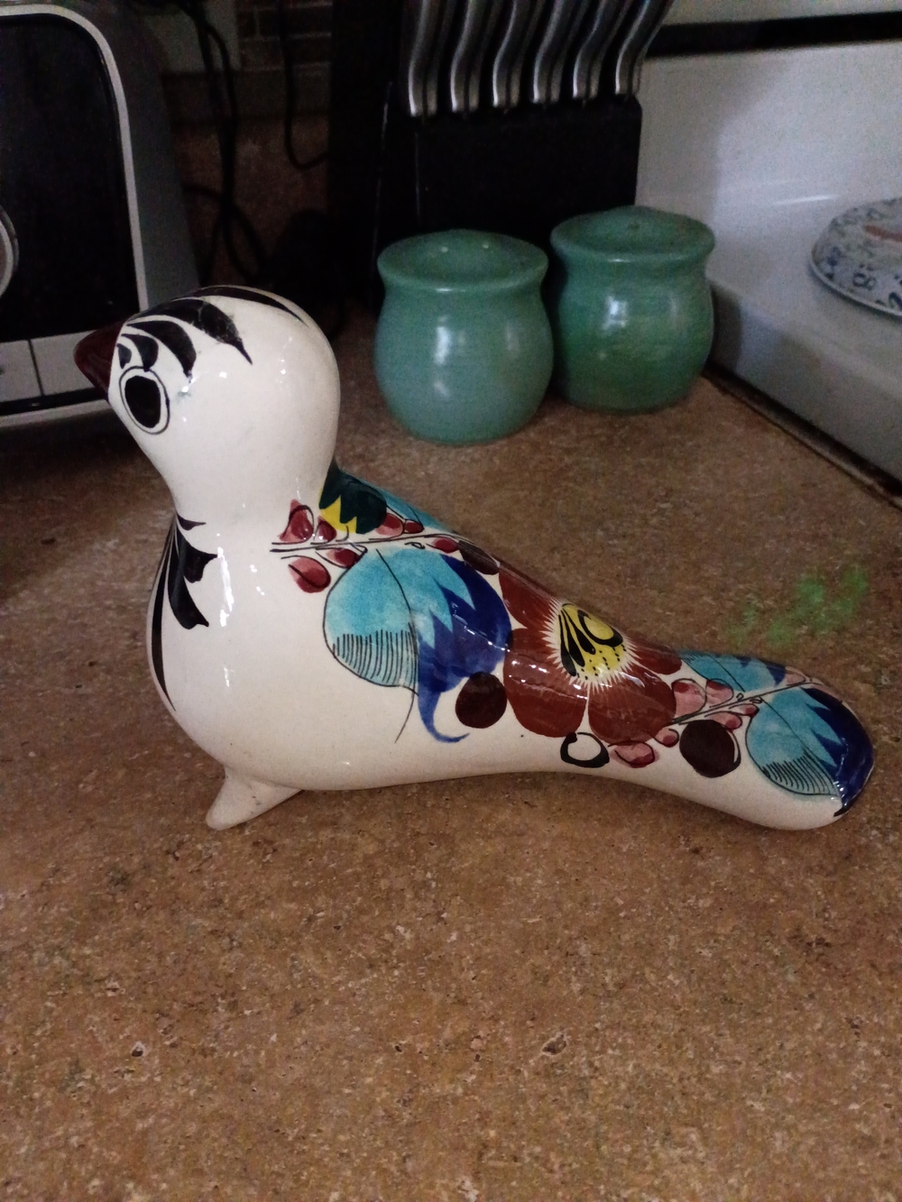 Ceramic Decorative Bird Figurine with Colorful Floral Design
